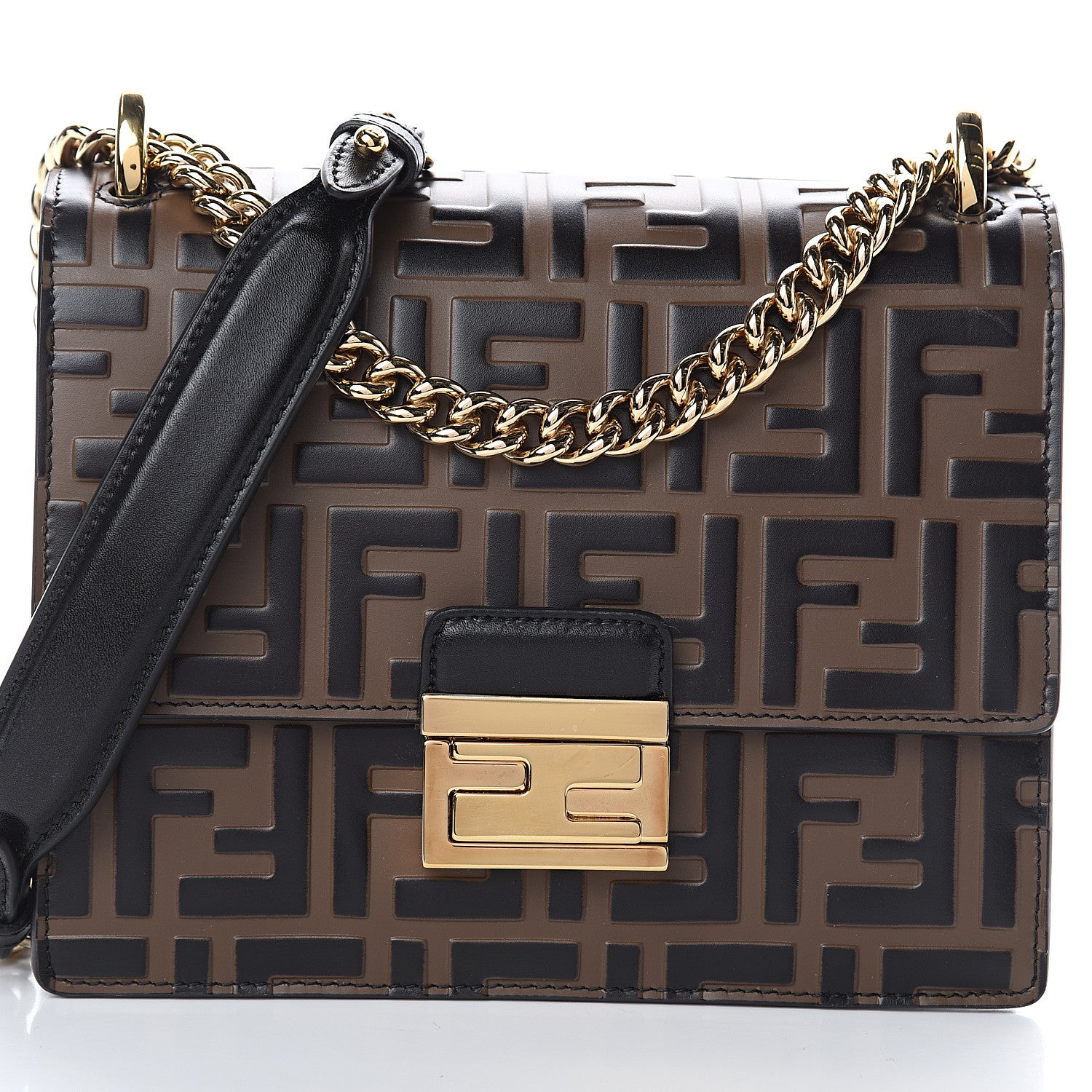 Fendi Vitello Liberty Bi-Color FF 1974 Embossed Small Kan U Shoulder Bag Maya Black 6 of 8