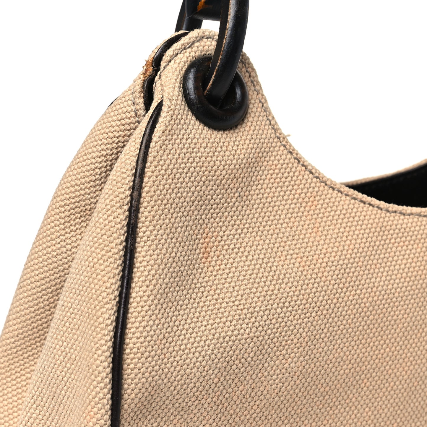 Canvas Wooden Handle Shoulder Bag Beige