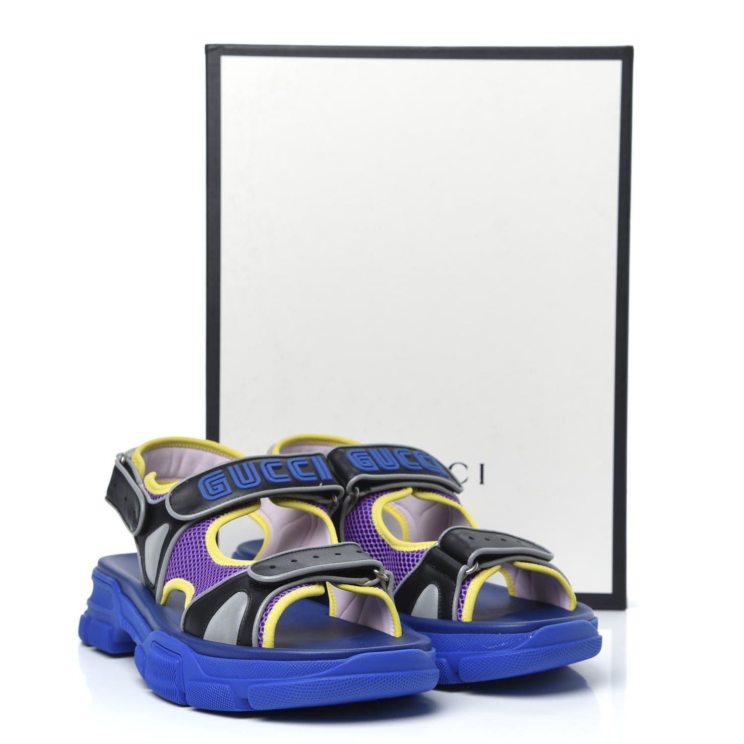 Gucci X SEGA Calfskin Mesh Mens Aguru Sandals 12 Black Blue Purple 8 of 8