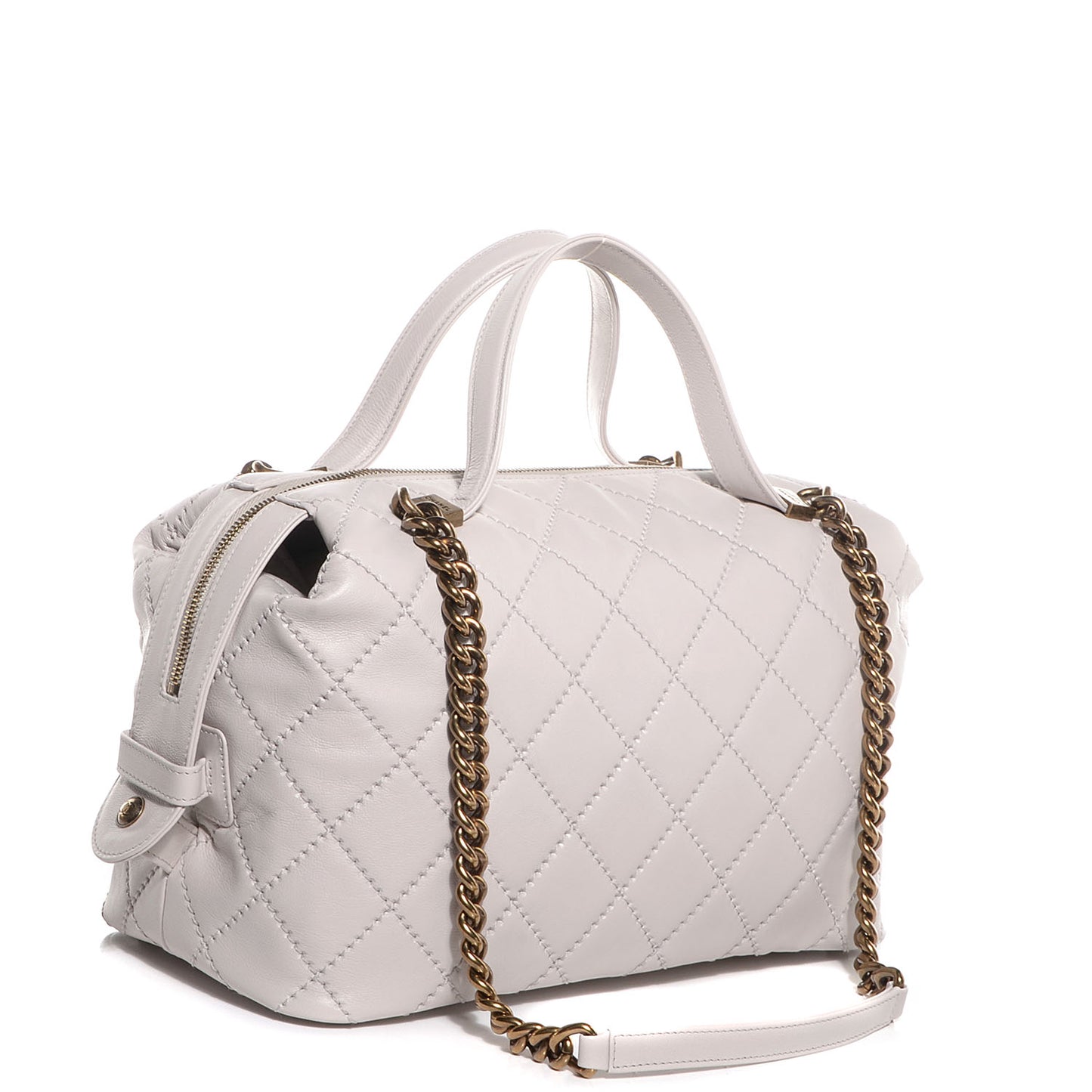 Calfskin Stitched Bowling Bag Light Grey