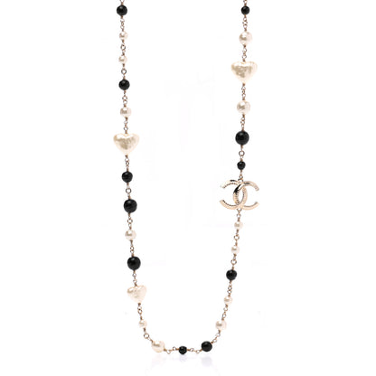 Chanel Pearl Bead Heart CC Long Necklace Gold Black 1 of 6
