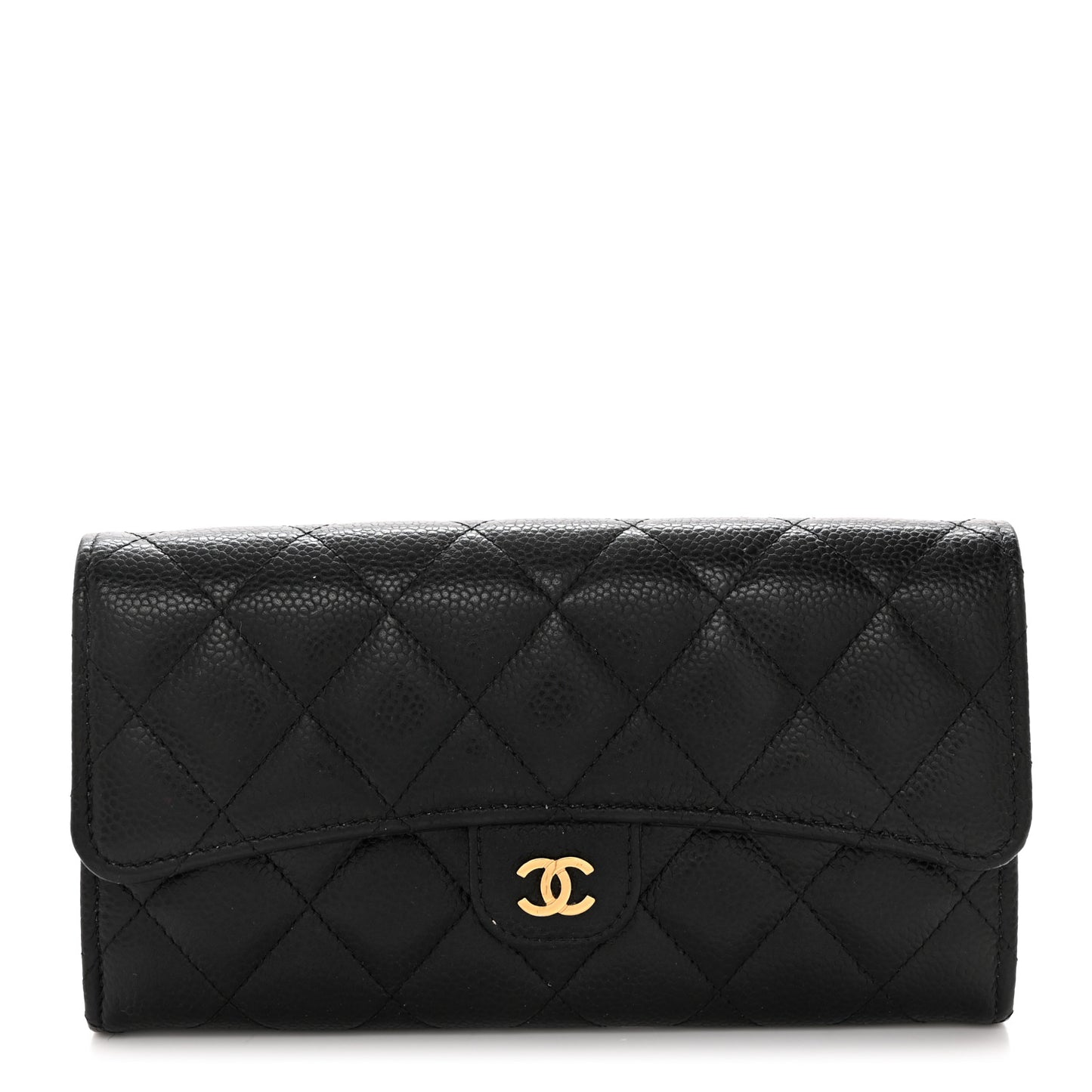 Caviar Quilted Large Gusset Flap Wallet Black