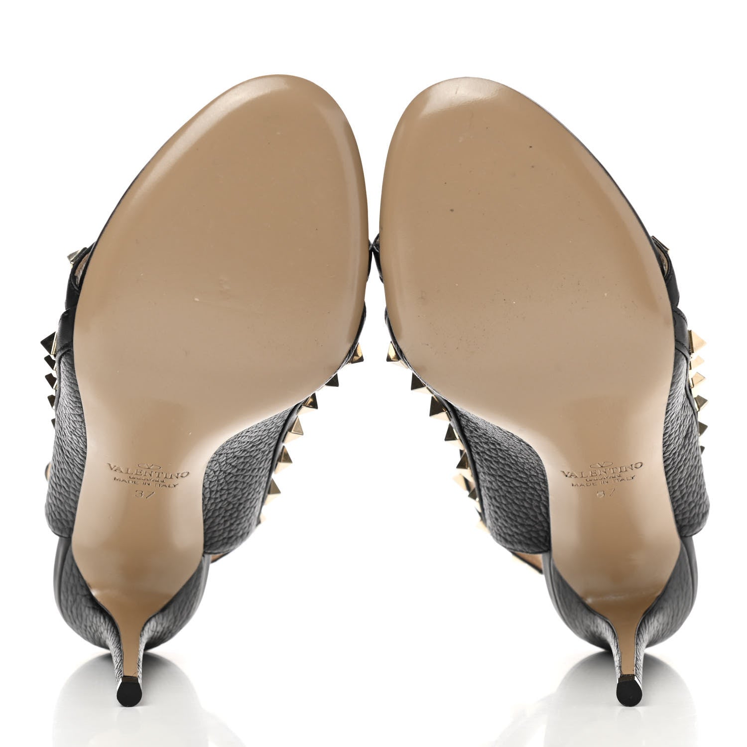 Valentino Garavani Pebbled Calfskin Rockstud Ankle Strap Open Toe 100mm Sandals 37 Black 5 of 13