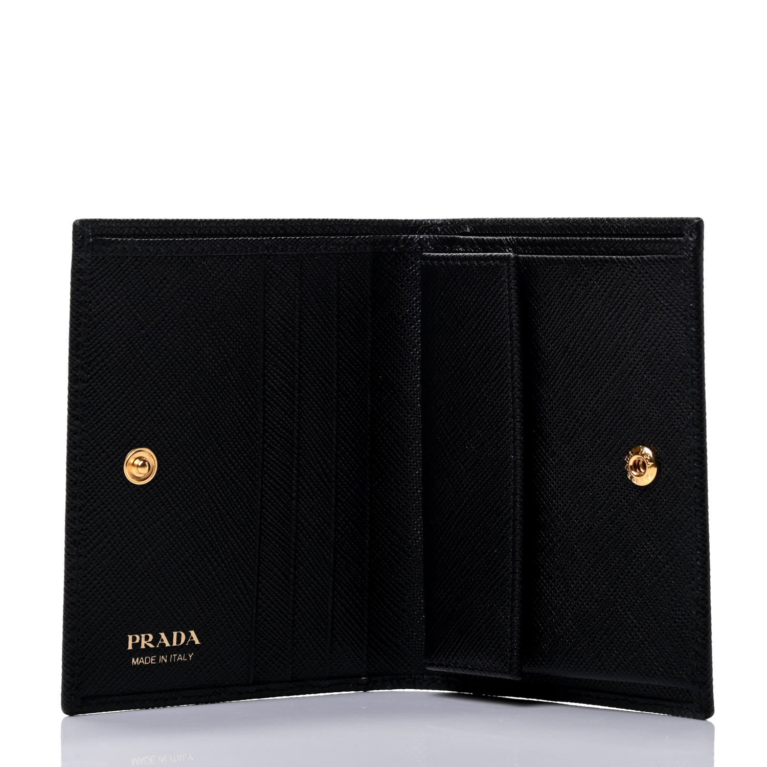 Prada Saffiano Triangle Bi-Fold Compact Wallet Black 4 of 4