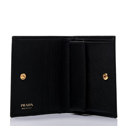 Prada Saffiano Triangle Bi-Fold Compact Wallet Black 4 of 4