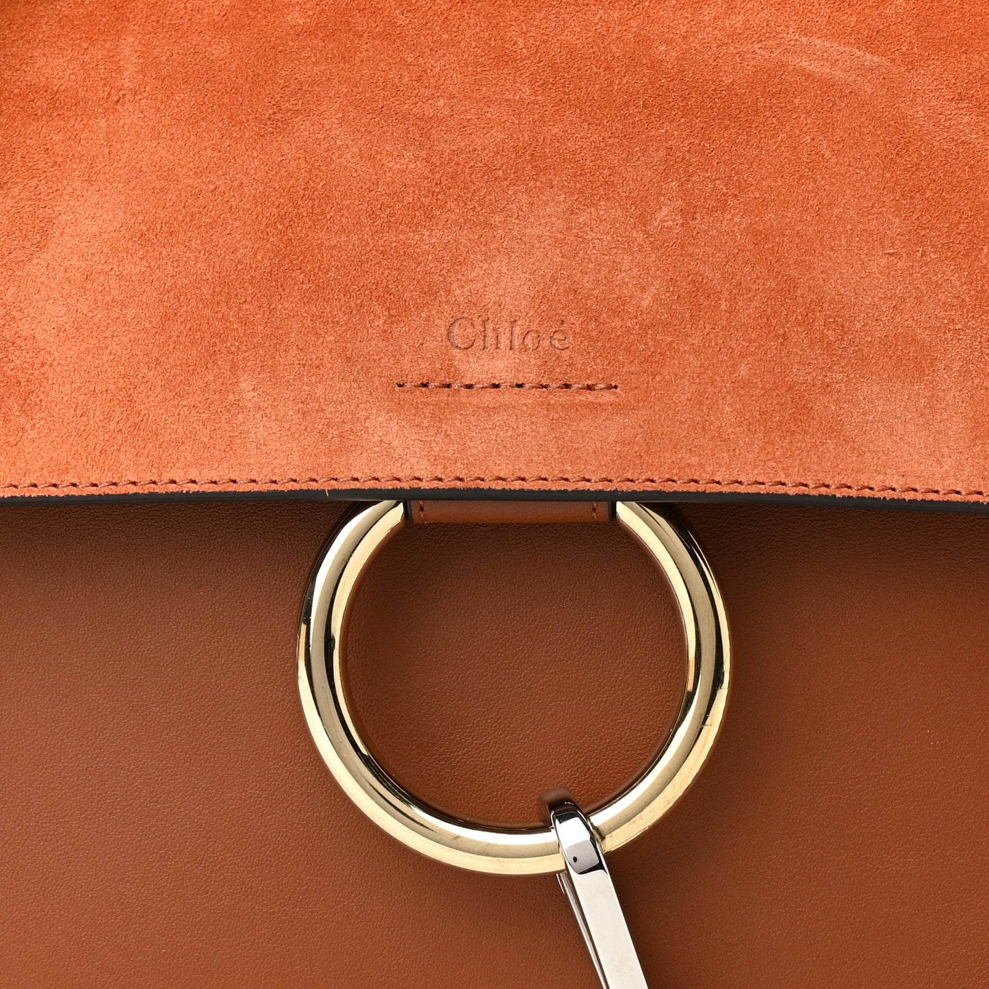 Suede Calfskin Small Faye Top Handle Bag Tobacco