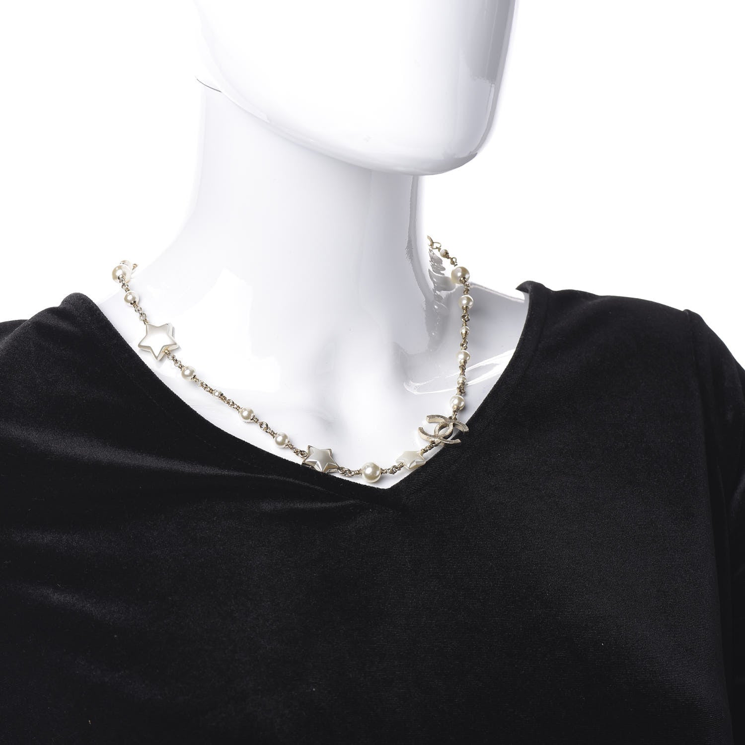 Chanel Metal Resin Pearl Star CC Necklace Gold 2 of 6