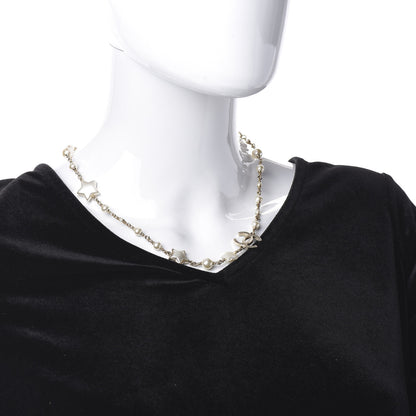 Chanel Metal Resin Pearl Star CC Necklace Gold 2 of 6