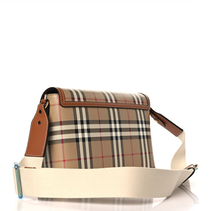 Burberry Coated Canvas Calfskin Vintage Check Medium Note Crossbody Bag Briar Brown 3 of 8