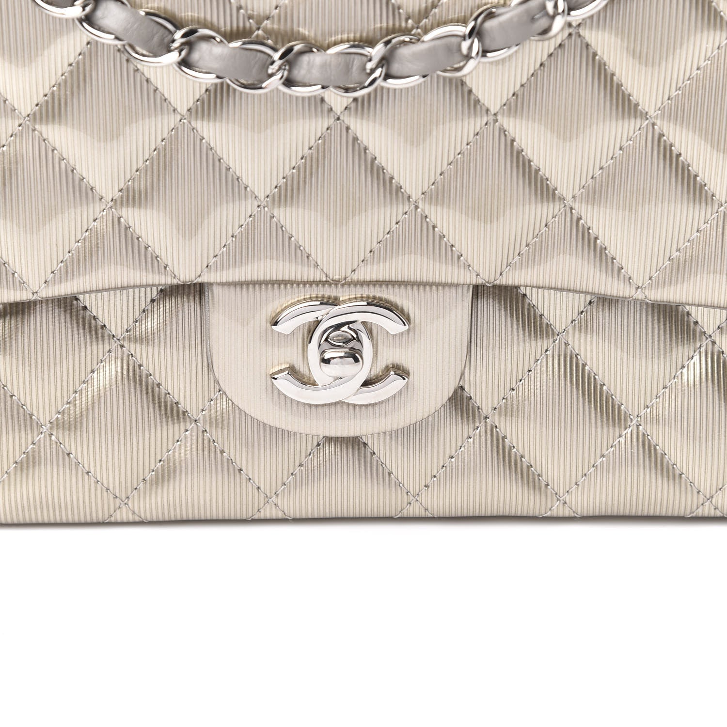 Chanel Striated Patent Quilted Medium Double Flap Gold 10 of 12