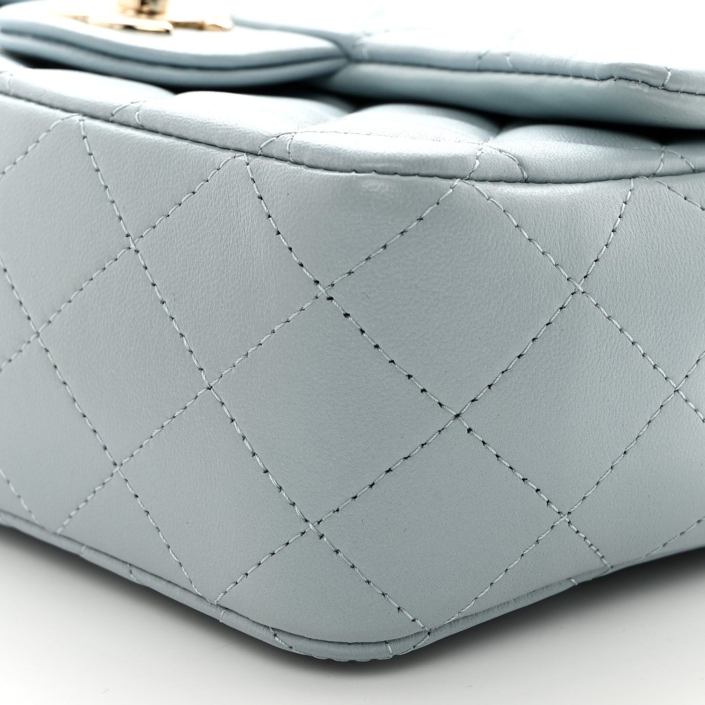 Lambskin Quilted Mini Top Handle Rectangular Flap Light Blue