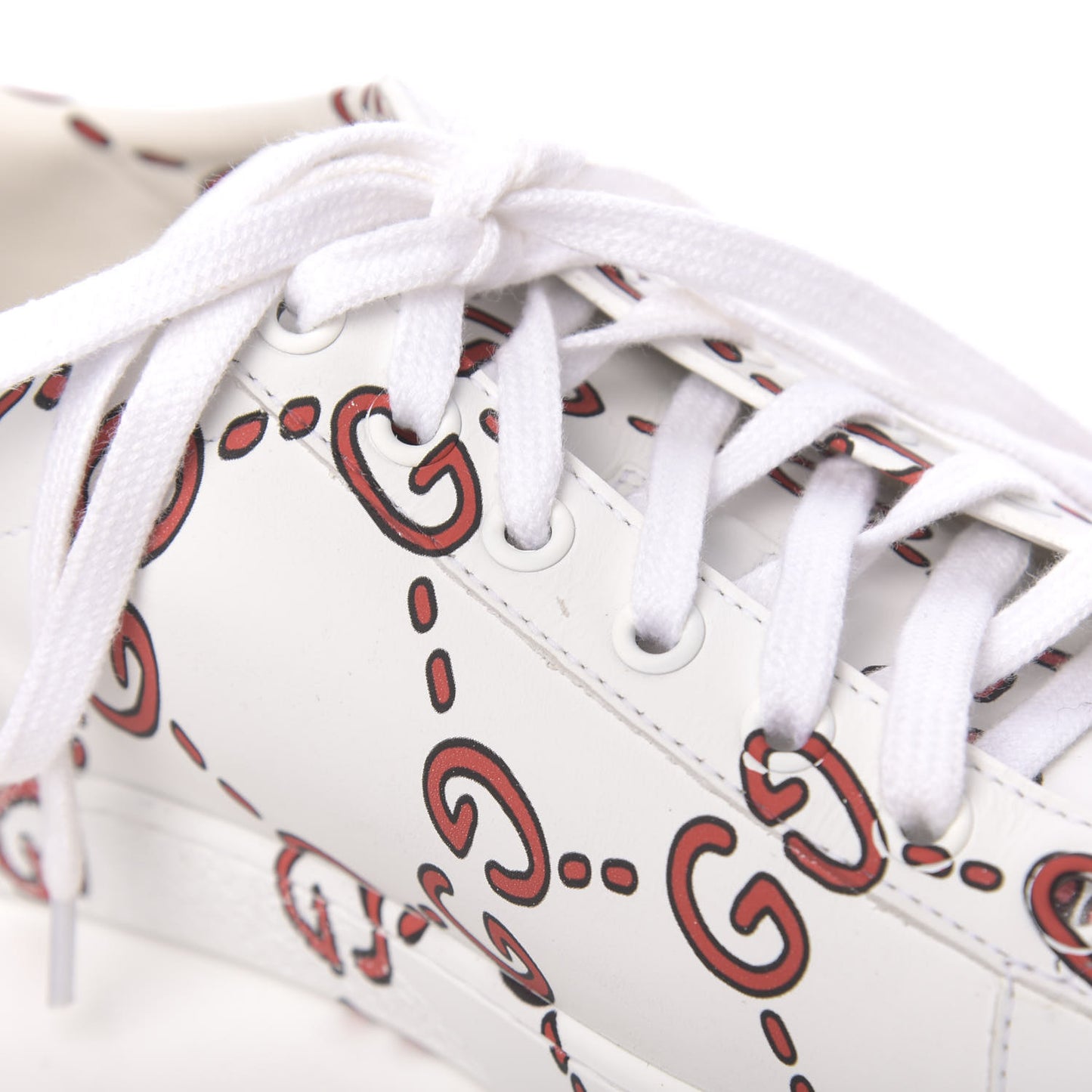 Calfskin GucciGhost Print Womens Ace Sneakers 38.5 White Hibiscus Red