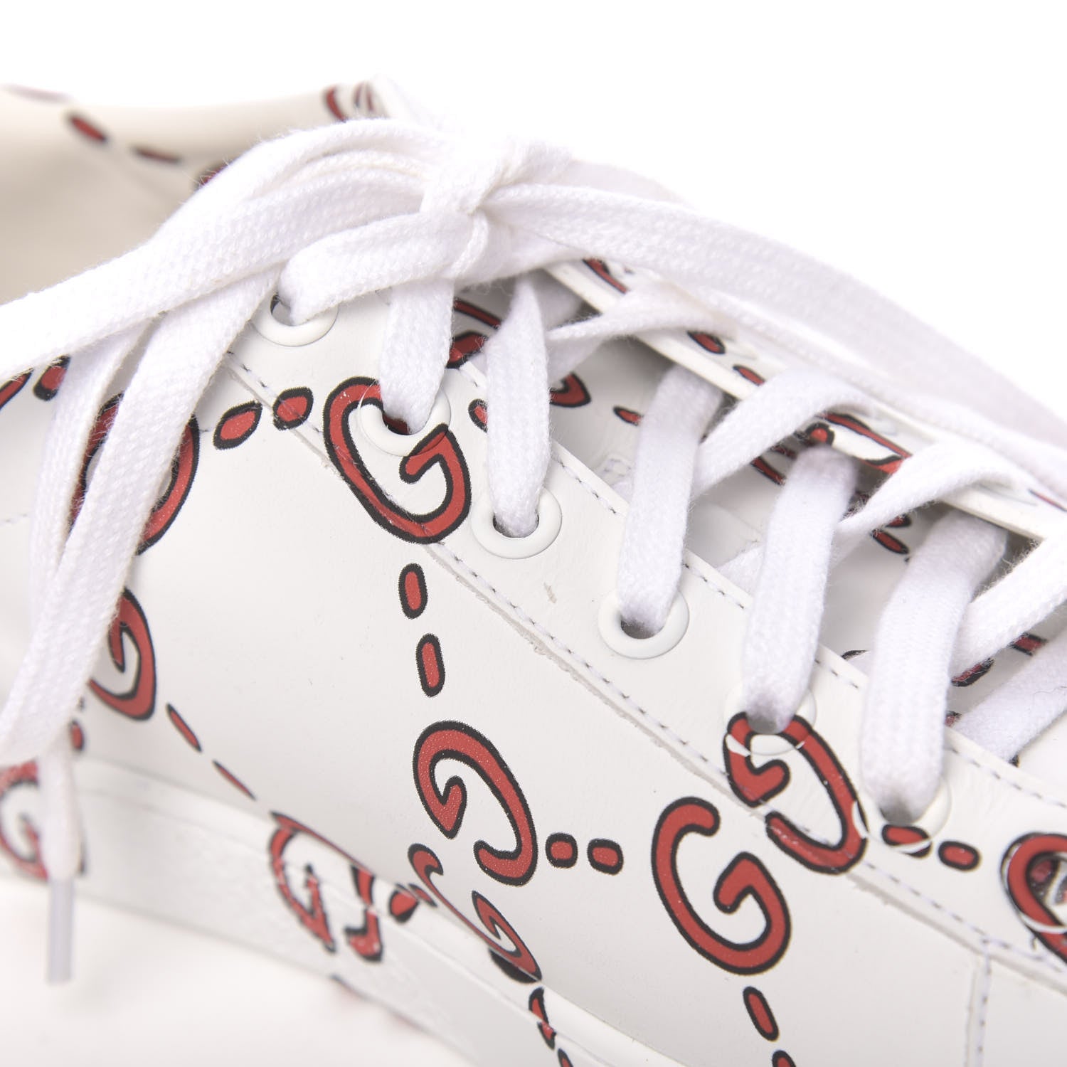 Gucci Calfskin GucciGhost Print Womens Ace Sneakers 38.5 White Hibiscus Red 11 of 14