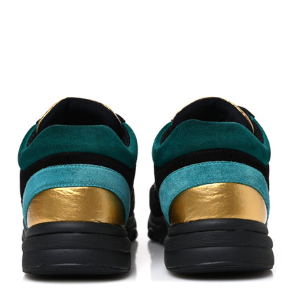 Chanel Fabric Calfskin Suede CC Womens Sneakers 39 Black Turquoise Gold 39 Black Turquoise Gold 6 of 10