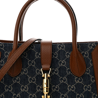 Gucci New Denim GG Monogram Dollar Calfskin Medium Jackie 1961 Tote Blue Tea Cuir Epilog 8 of 12