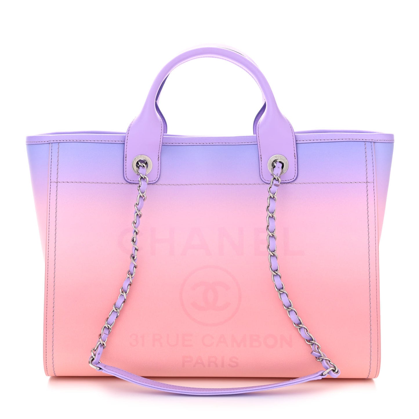 Shaded Calfskin Small Deauville Tote Light Purple Pink Coral