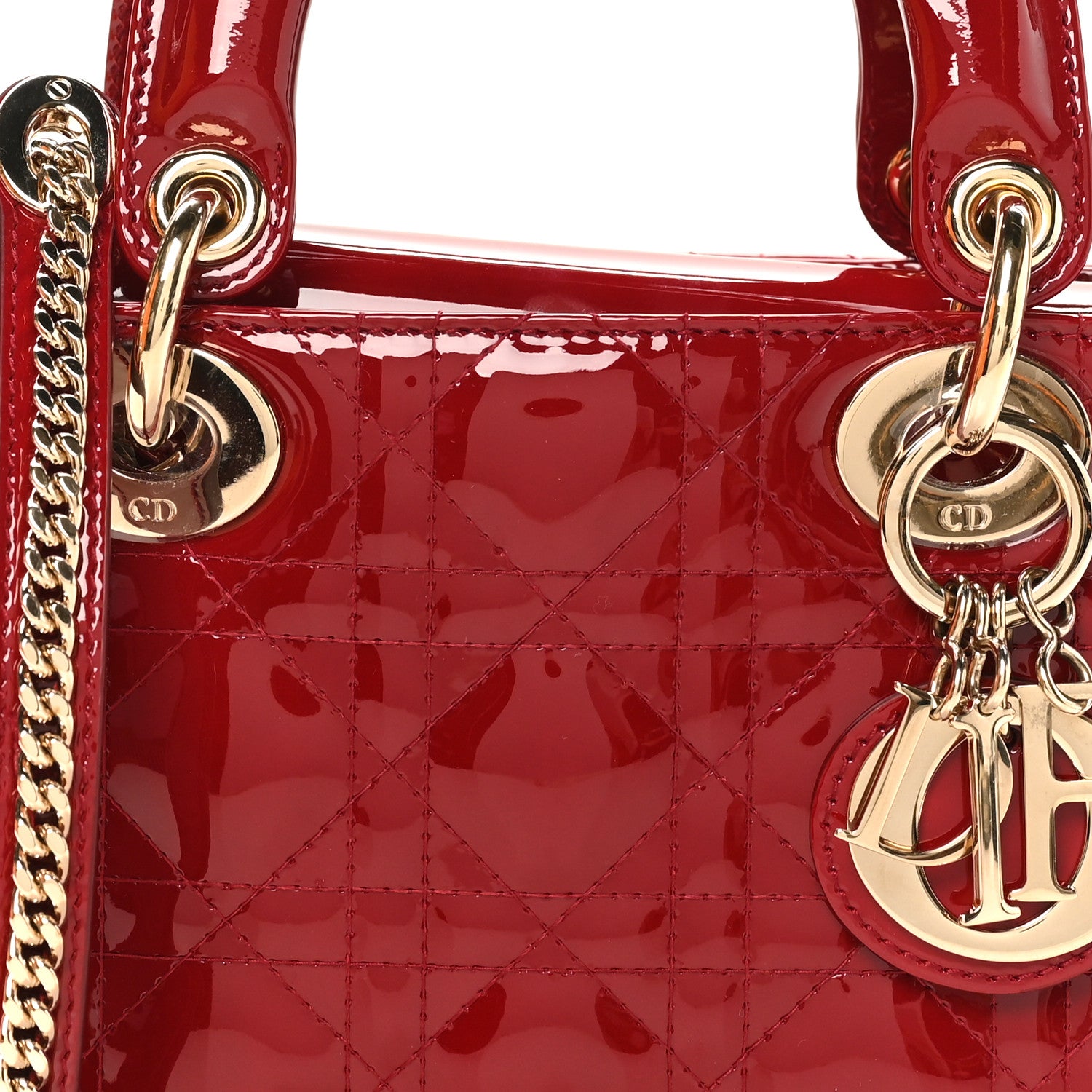 Christian Dior Patent Cannage Mini Lady Dior Red 7 of 9