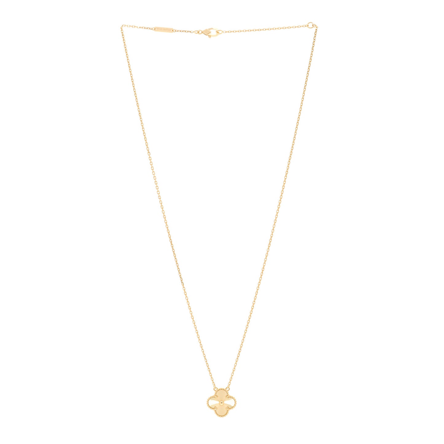 18K Yellow Gold Guilloche Vintage Alhambra Pendant Necklace