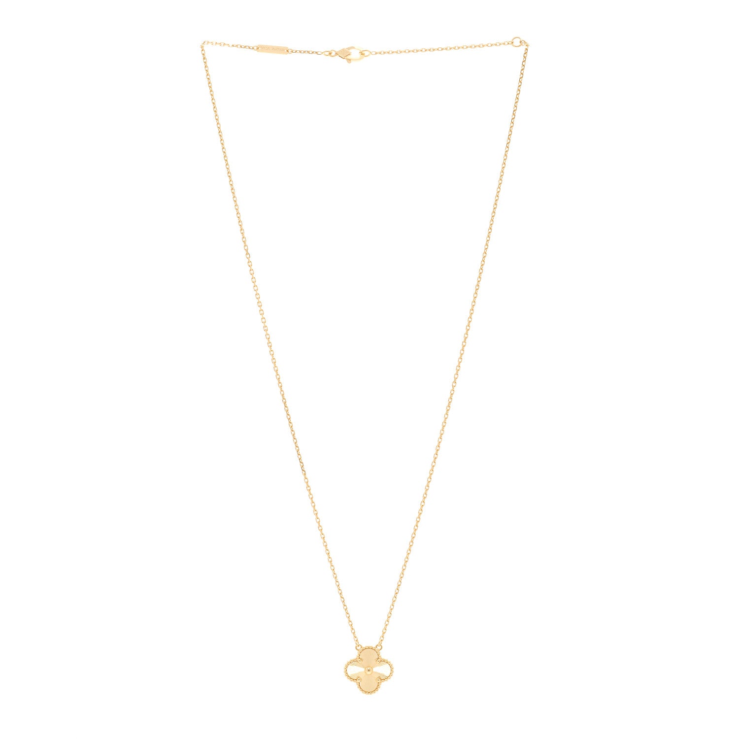 Van Cleef & Arpels 18K Yellow Gold Guilloche Vintage Alhambra Pendant Necklace 3 of 6