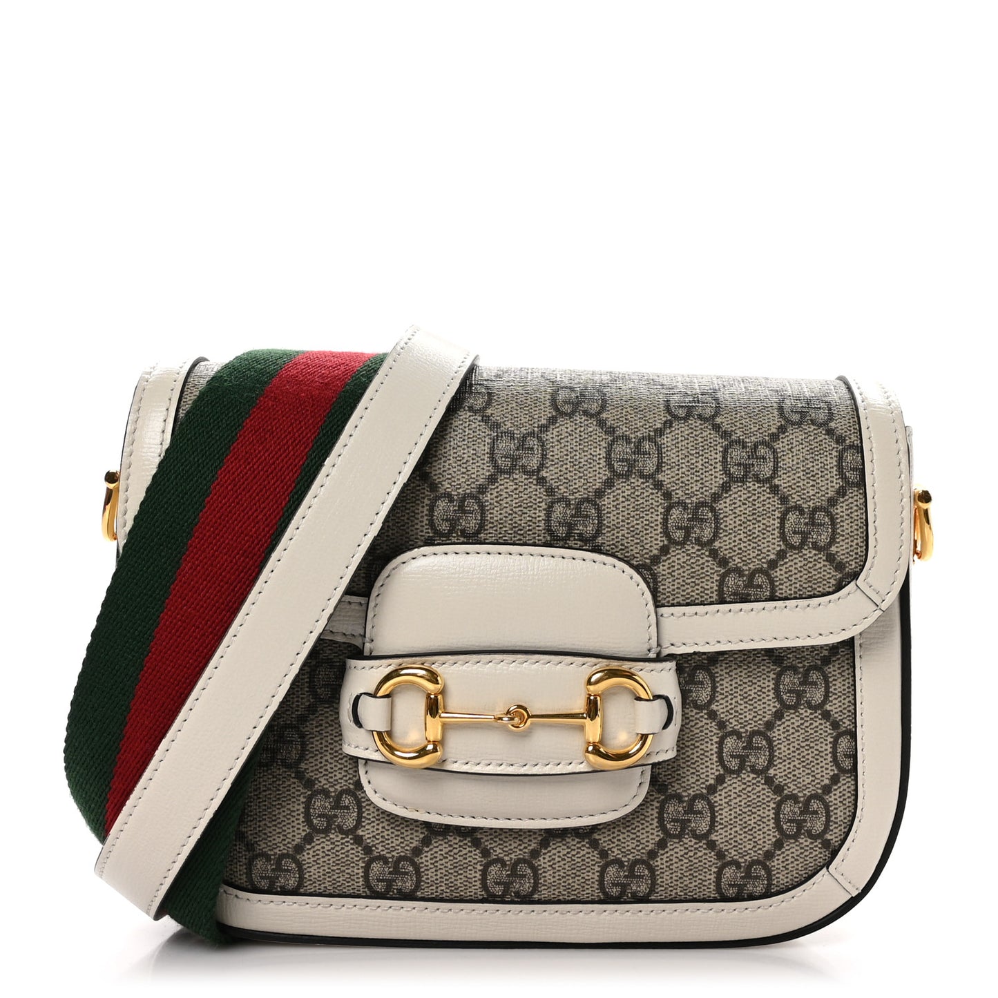 GG Supreme Monogram Web Mini Horsebit 1955 Shoulder Bag Beige Mystic White