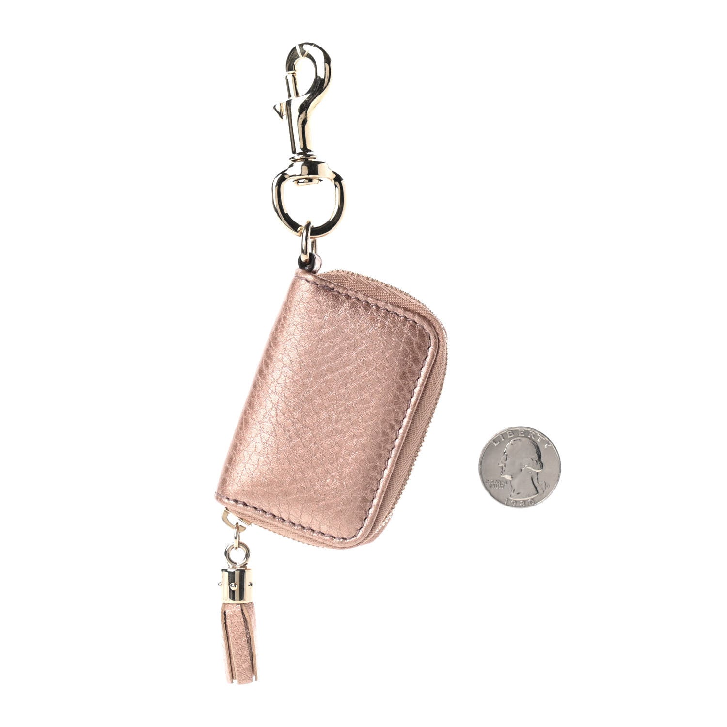 Gucci Metallic Pebbled Calfskin Soho Coin Purse Key Ring Pink 2 of 5