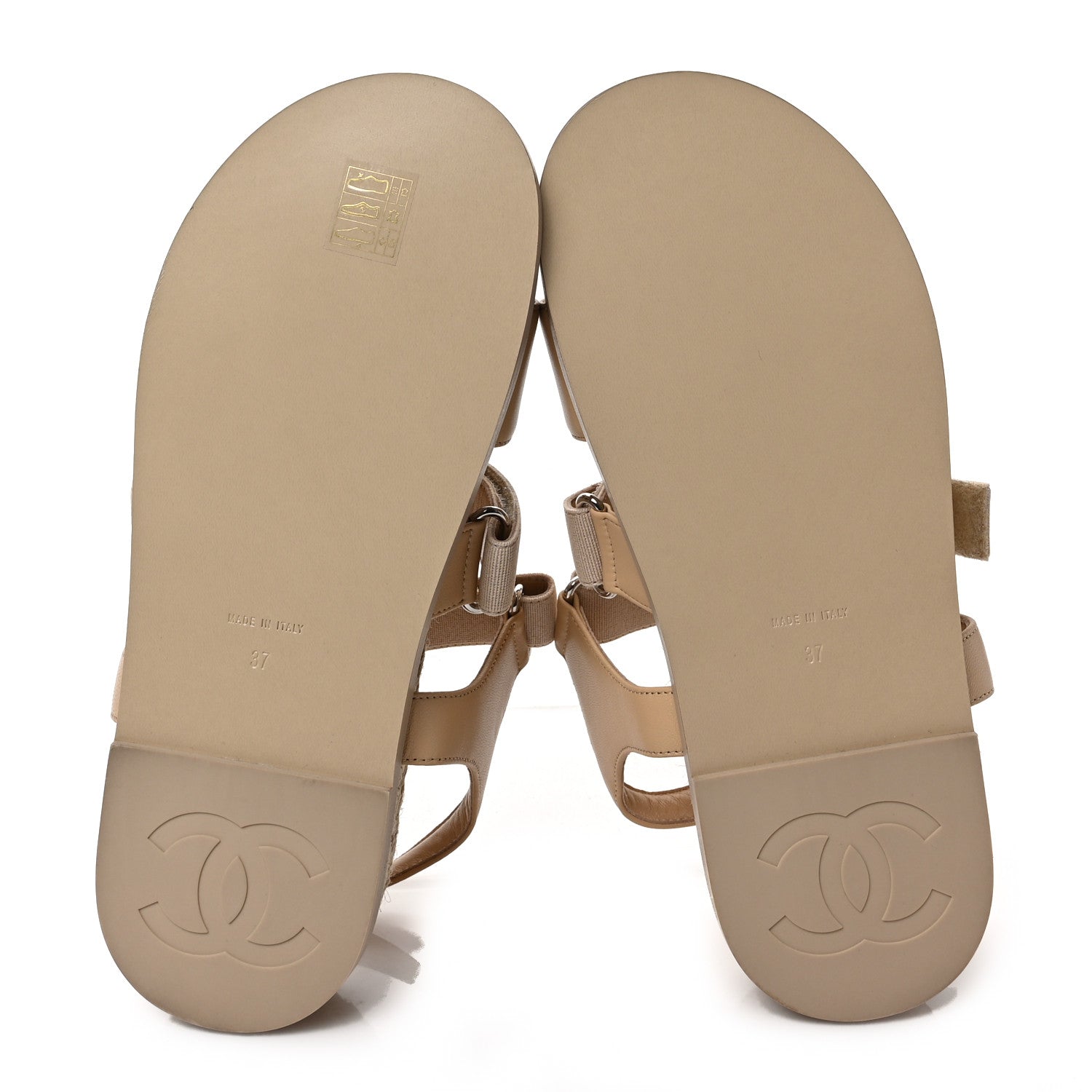 Chanel Stretch Fabric Lambskin CC Flat Sandals 37 Beige 5 of 7