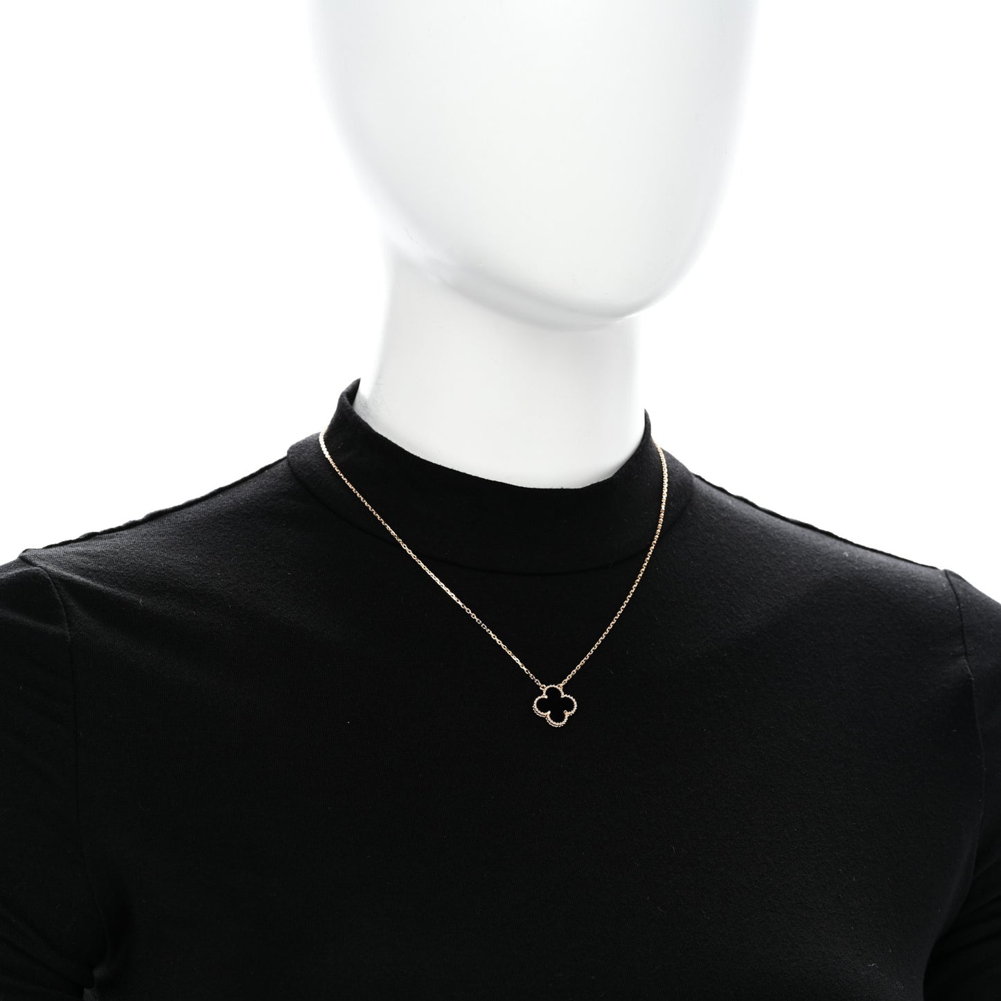 18K Yellow Gold Black Onyx Vintage Alhambra Pendant Necklace