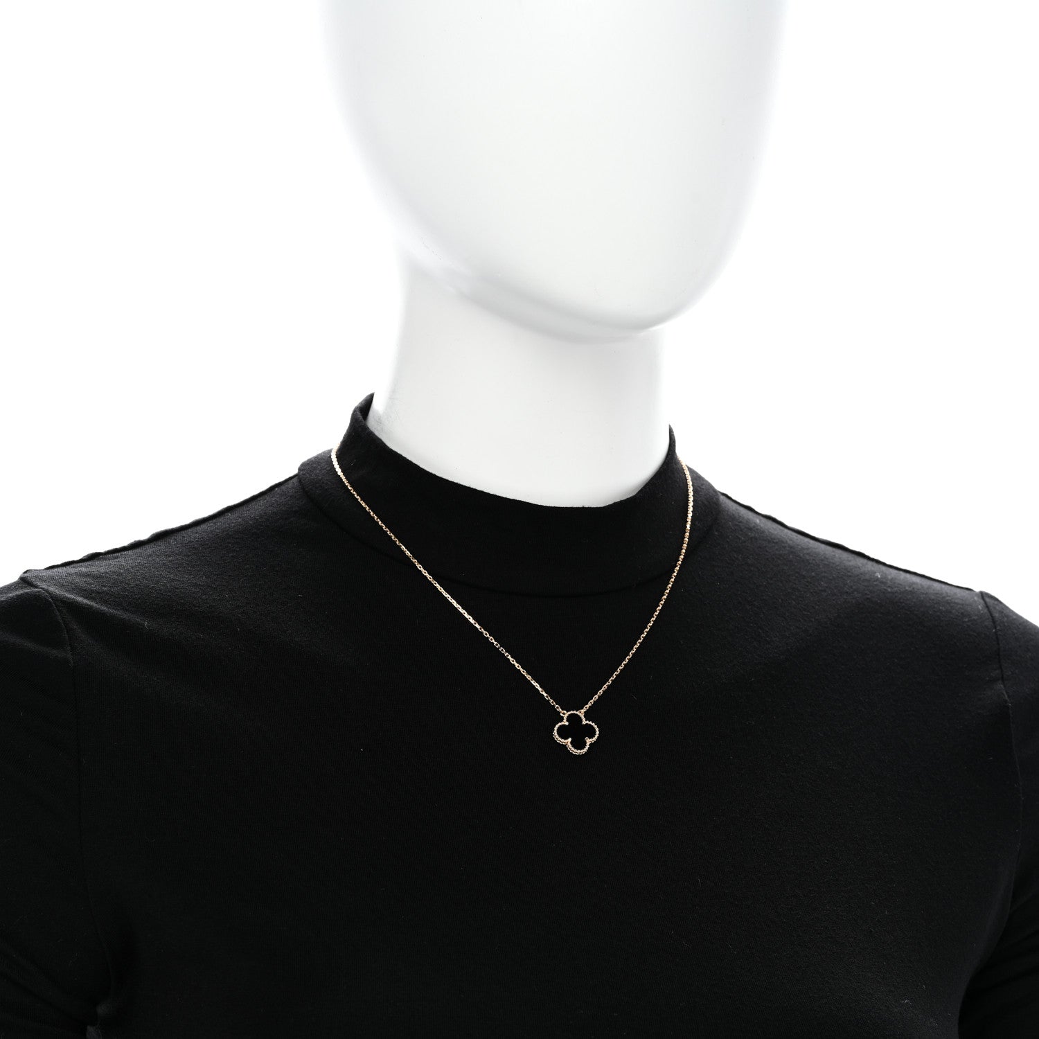 Van Cleef & Arpels 18K Yellow Gold Black Onyx Vintage Alhambra Pendant Necklace 2 of 6