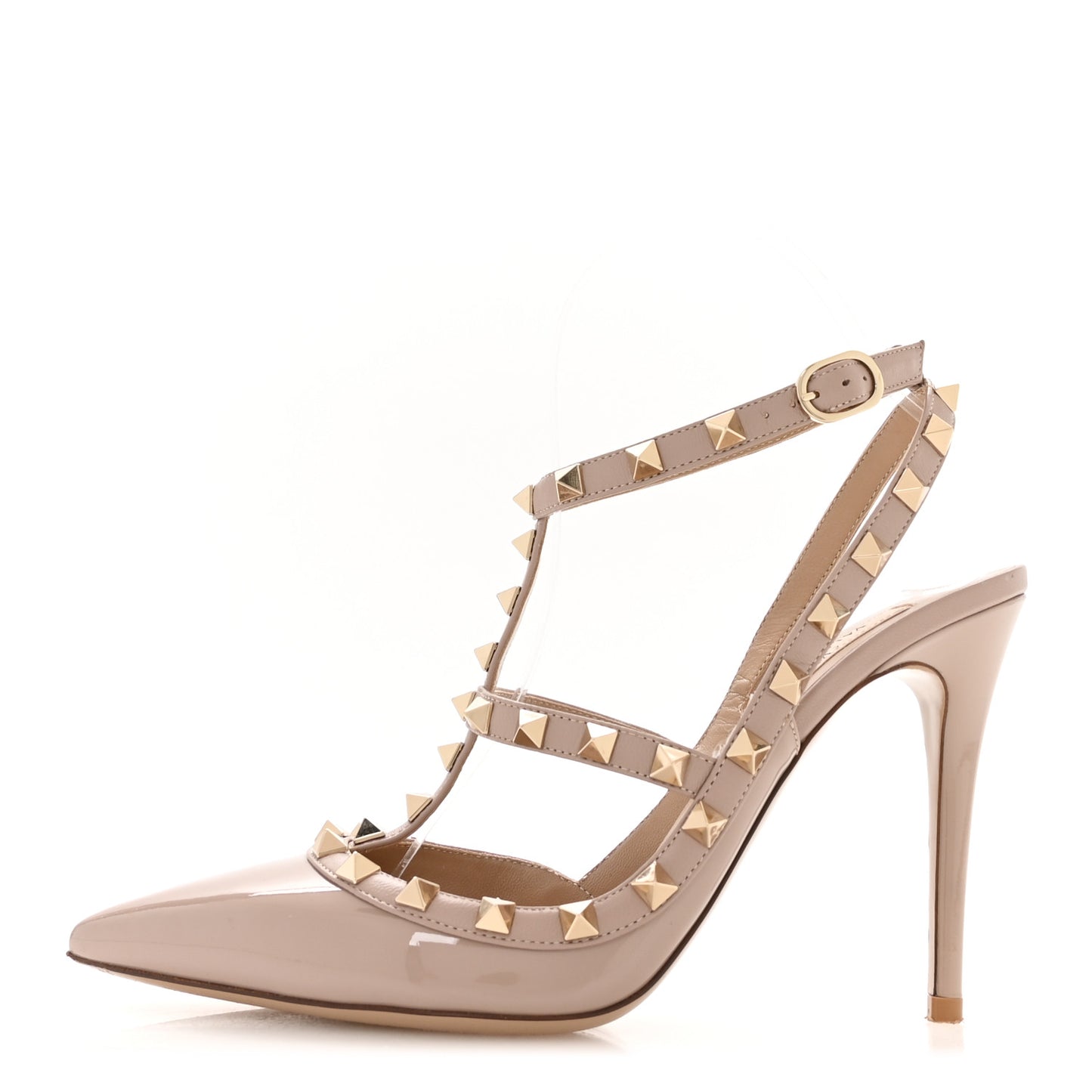 Patent Nappa Rockstud Ankle Strap 100mm Pumps 38.5 Poudre