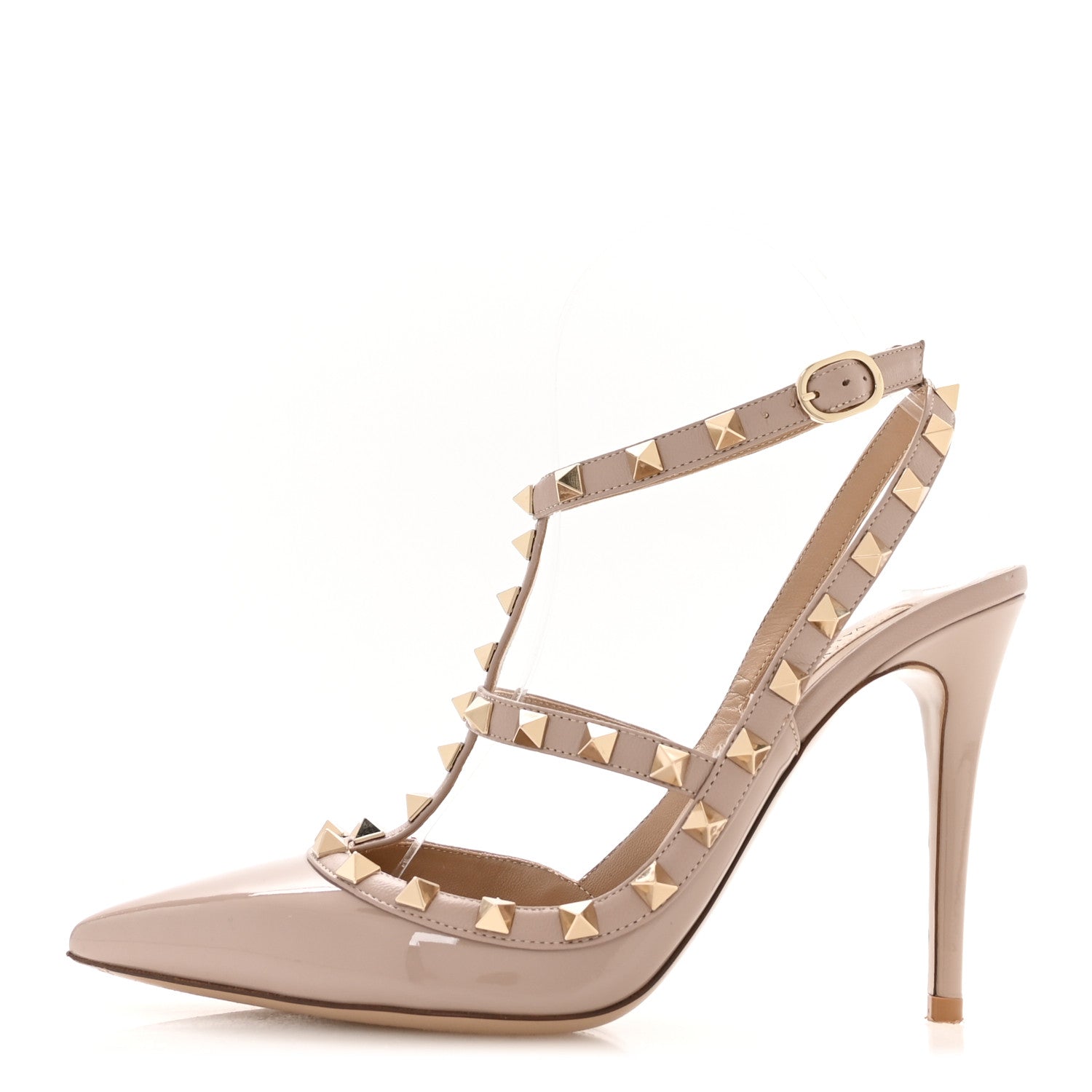 Valentino Garavani Patent Nappa Rockstud Ankle Strap 100mm Pumps 38.5 Poudre 1 of 7