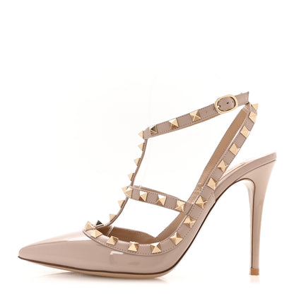 Valentino Garavani Patent Nappa Rockstud Ankle Strap 100mm Pumps 38.5 Poudre 1 of 7