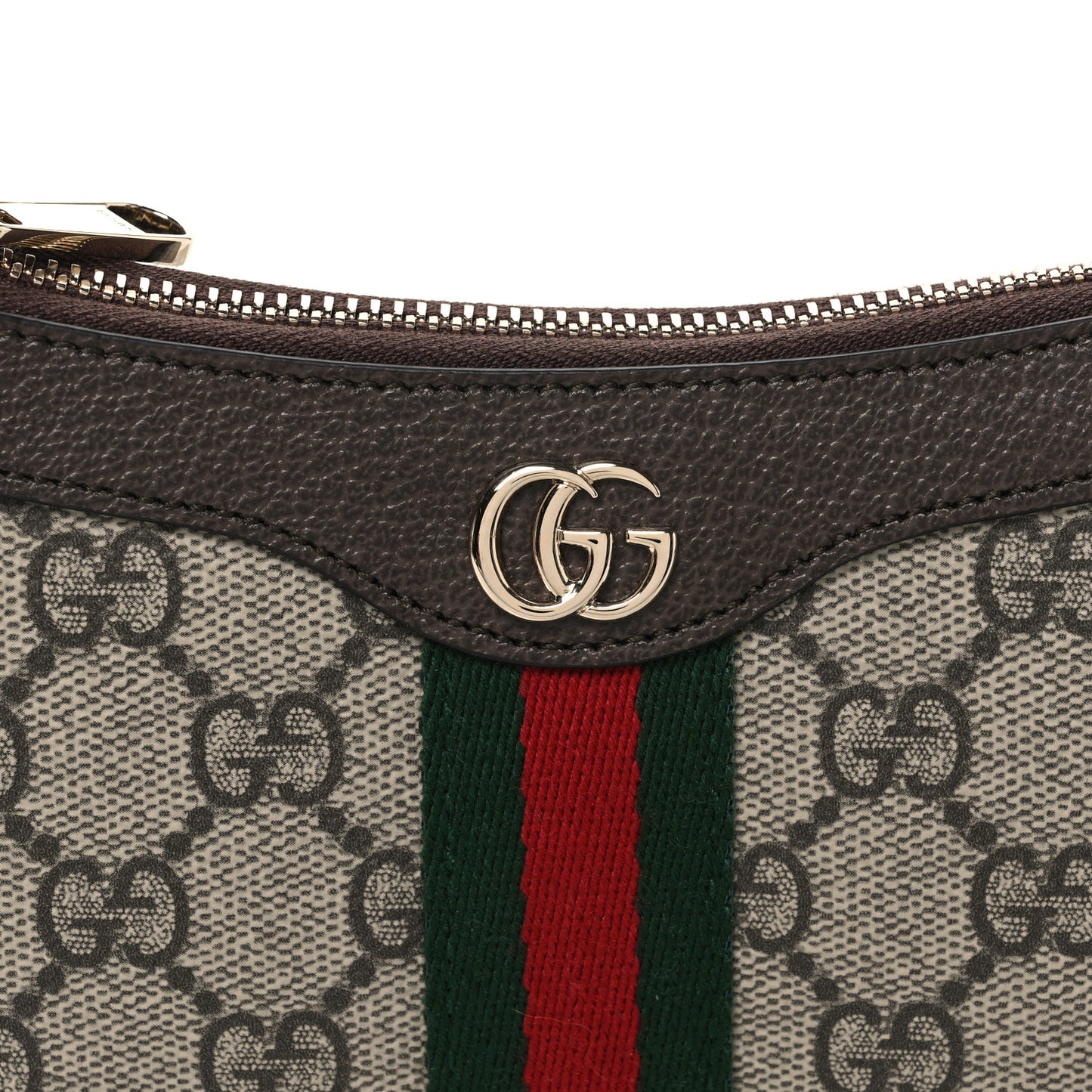 GG Supreme Monogram Textured Dollar Calfskin Web Mini Ophidia Shoulder Bag Beige Ebony New Acero