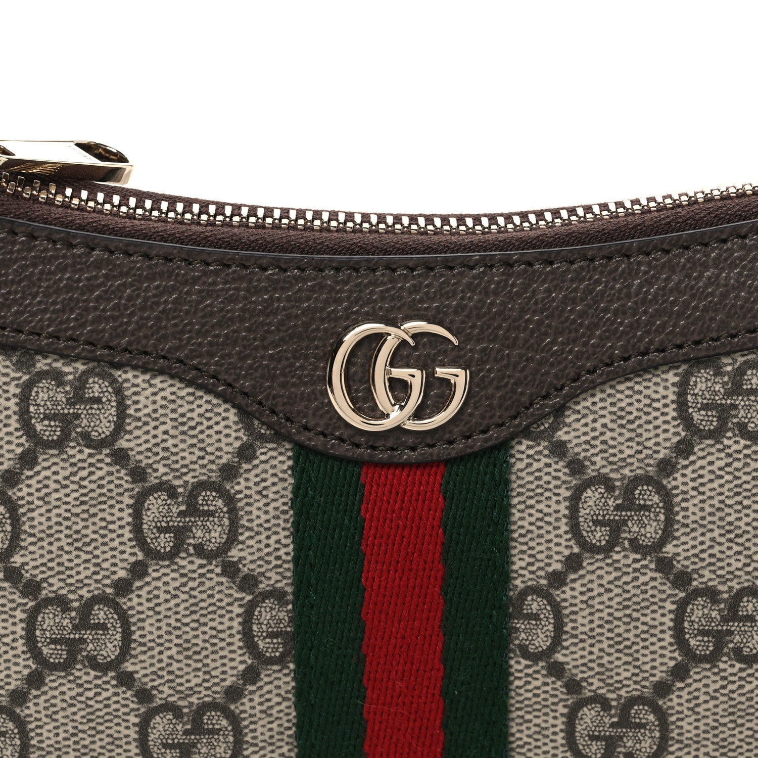 Gucci GG Supreme Monogram Textured Dollar Calfskin Web Mini Ophidia Shoulder Bag Beige Ebony New Acero 8 of 10