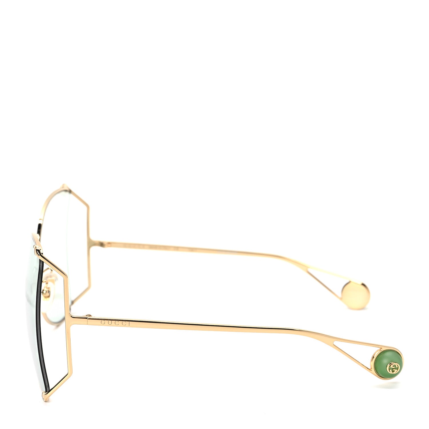 Gucci Metal Oversized Round Sunglasses GG0252S Gold Green 3 of 8