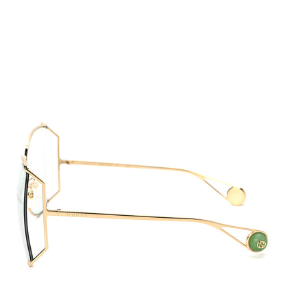 Gucci Metal Oversized Round Sunglasses GG0252S Gold Green 3 of 8