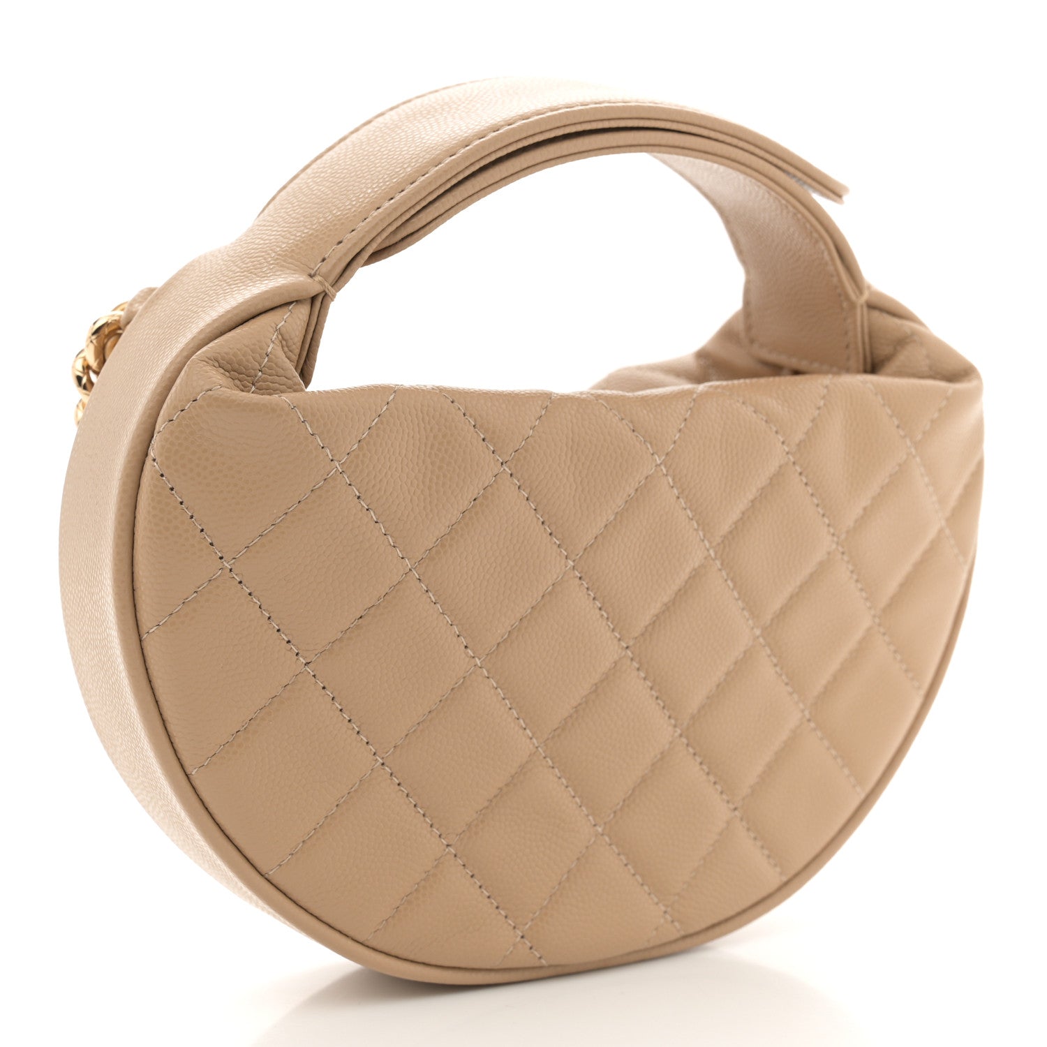 Chanel Shiny Caviar Quilted Bow Pouch Hobo Dark Beige 3 of 10