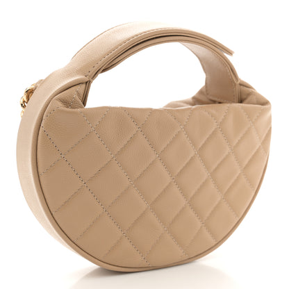 Chanel Shiny Caviar Quilted Bow Pouch Hobo Dark Beige 3 of 10