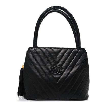 Chanel Lambskin Chevron Quilted Top Handle Tote Bag Black 1 of 11