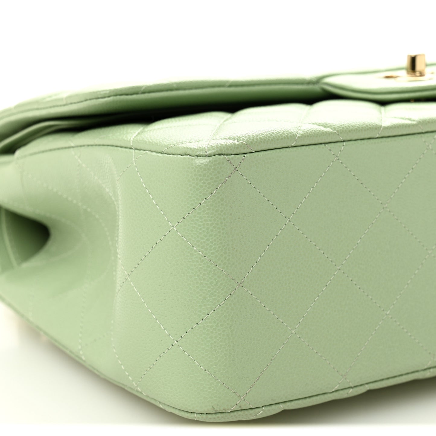 Caviar Quilted Jumbo Double Flap Light Green