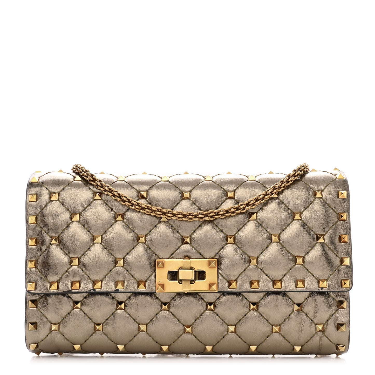 Metallic Nappa Rockstud Spike Wallet on Chain Sasso