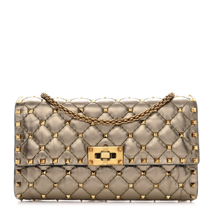 Valentino Garavani Metallic Nappa Rockstud Spike Wallet on Chain Sasso 1 of 10