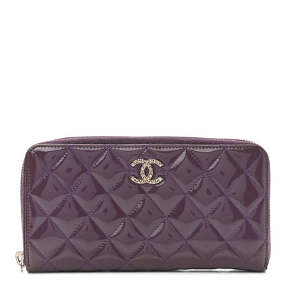 Chanel Patent Quilted Brilliant Zip Around Wallet Purple 1 of 11
