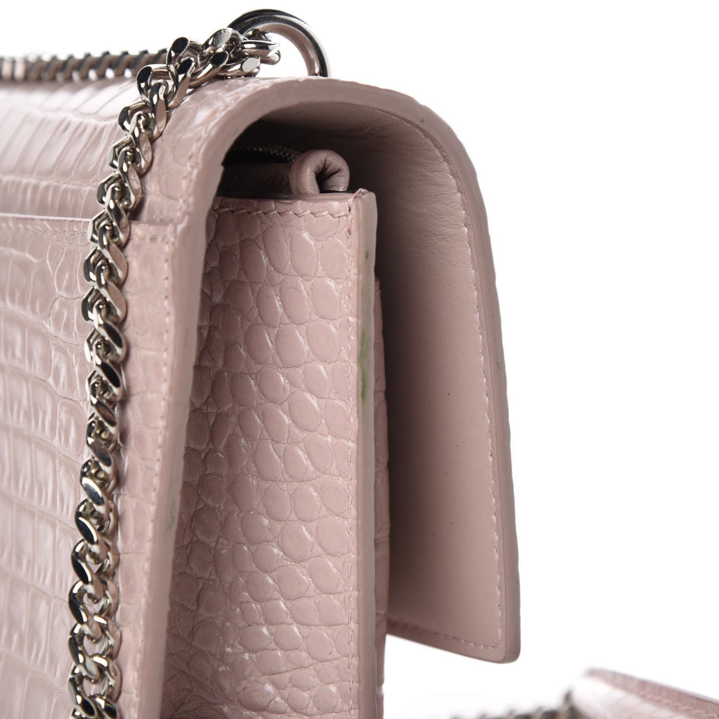 Calfskin Crocodile Embossed Monogram Sunset Chain Wallet Rose Antic