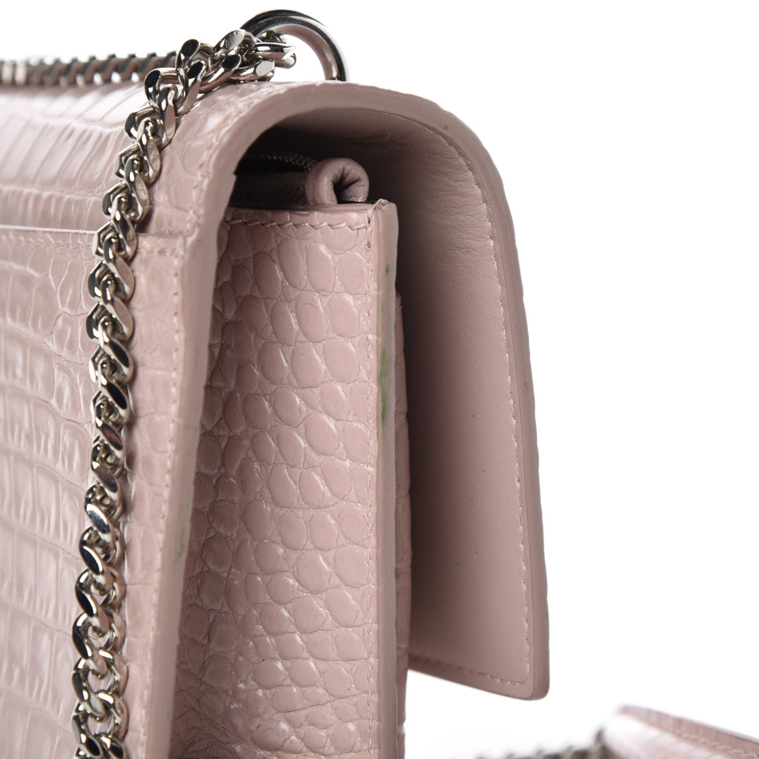 Saint Laurent Calfskin Crocodile Embossed Monogram Sunset Chain Wallet Rose Antic 9 of 9
