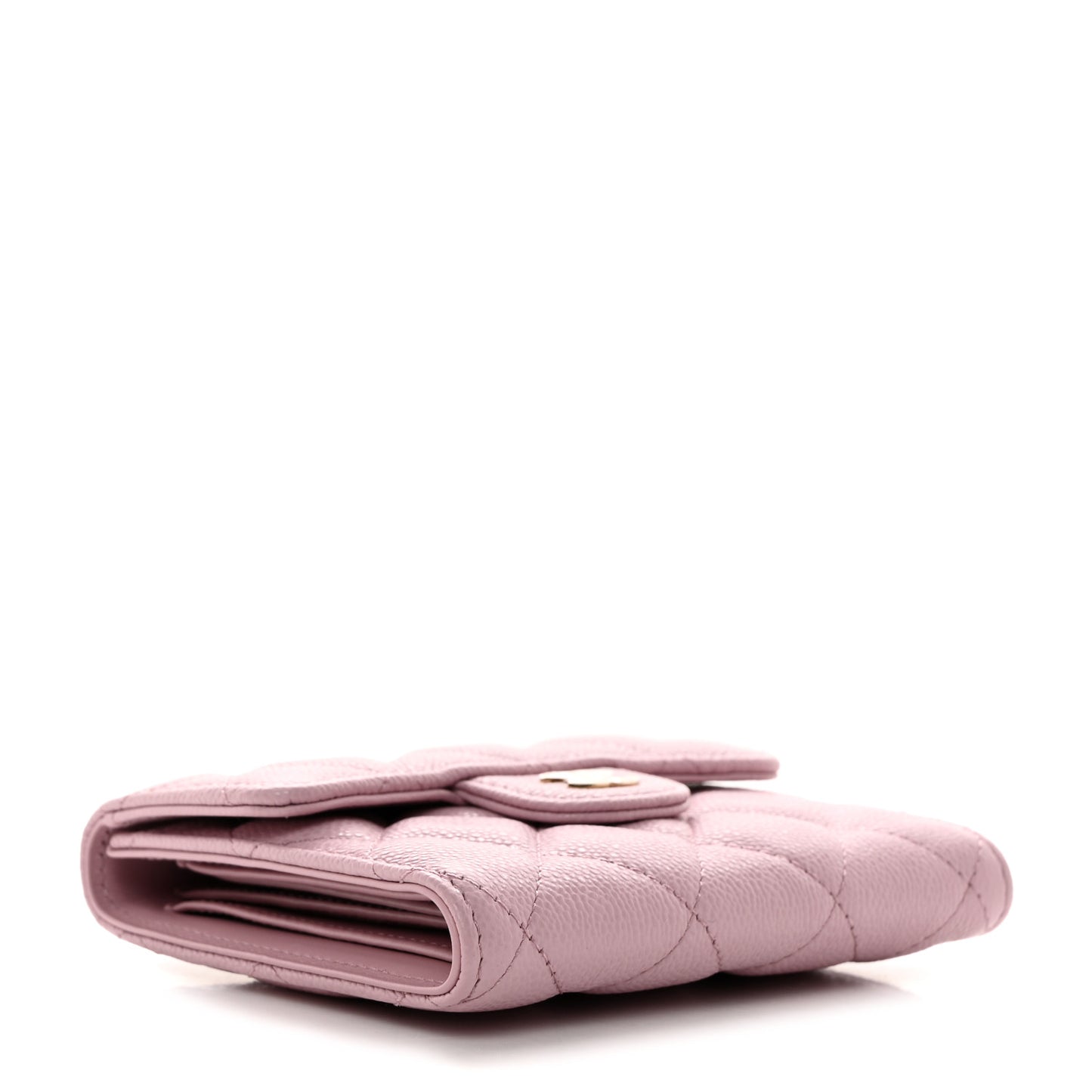Caviar Quilted Compact Flap Wallet Pink