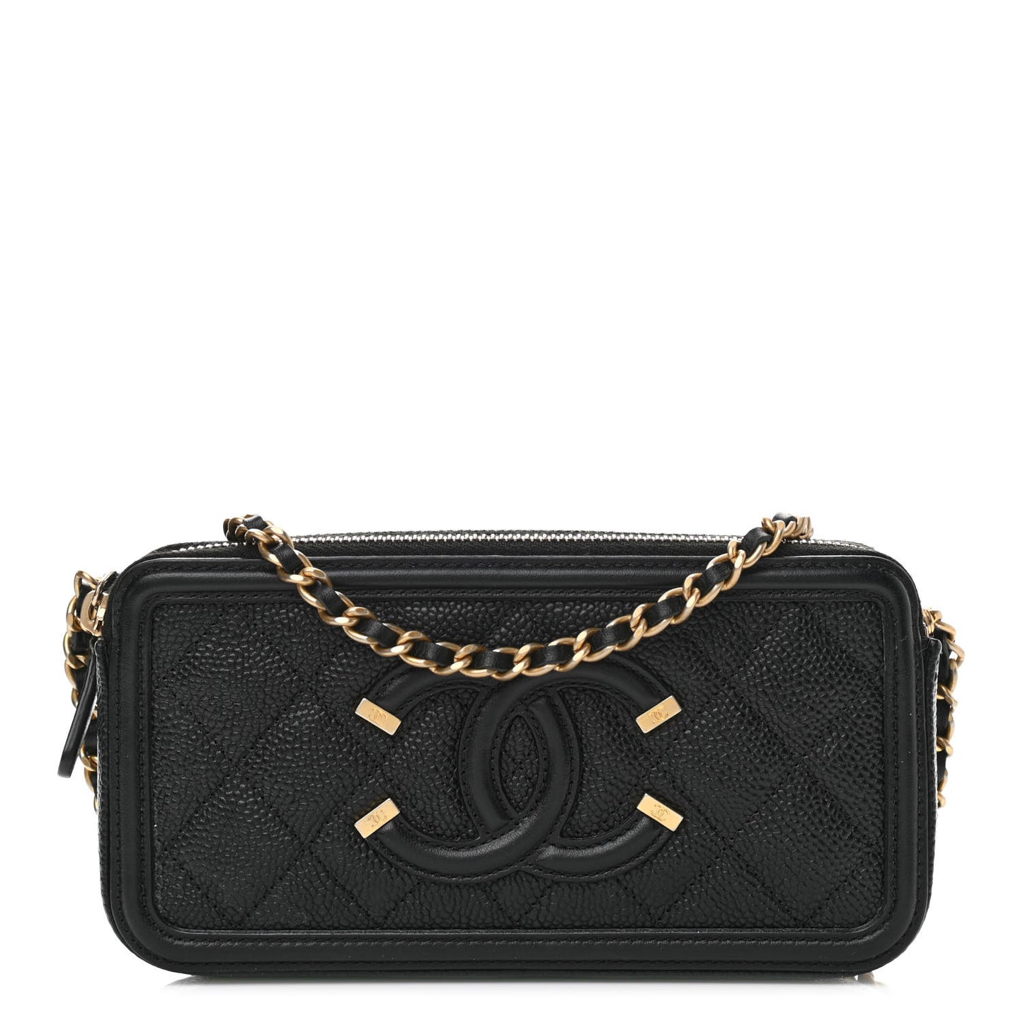 Caviar Quilted CC Filigree Clutch With Chain Black