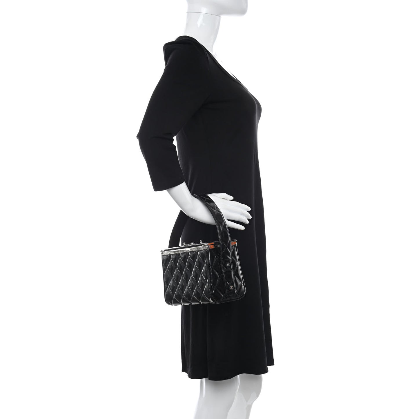 Patent Quilted Vanity Clutch Black