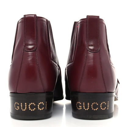 Gucci New Waxed Calfskin Mens G Medallion Toe Ankle Boots 8 Red Bordeaux 5 of 9