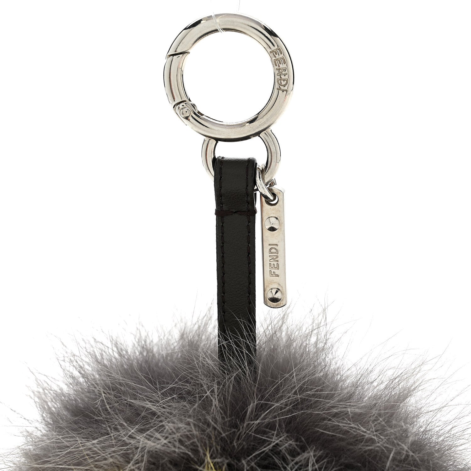 Fendi Fox Fur FF Reloaded Pom Pom Bag Charm Grey Yellow 3 of 4