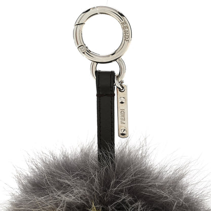 Fendi Fox Fur FF Reloaded Pom Pom Bag Charm Grey Yellow 3 of 4